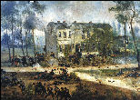 Cuadro - panorama representando los combates delante del albergue
